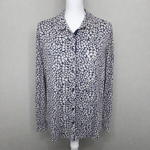 Boden Women’s Size 18 Stretch Jersey Button-Front Top Abstract Heart Print